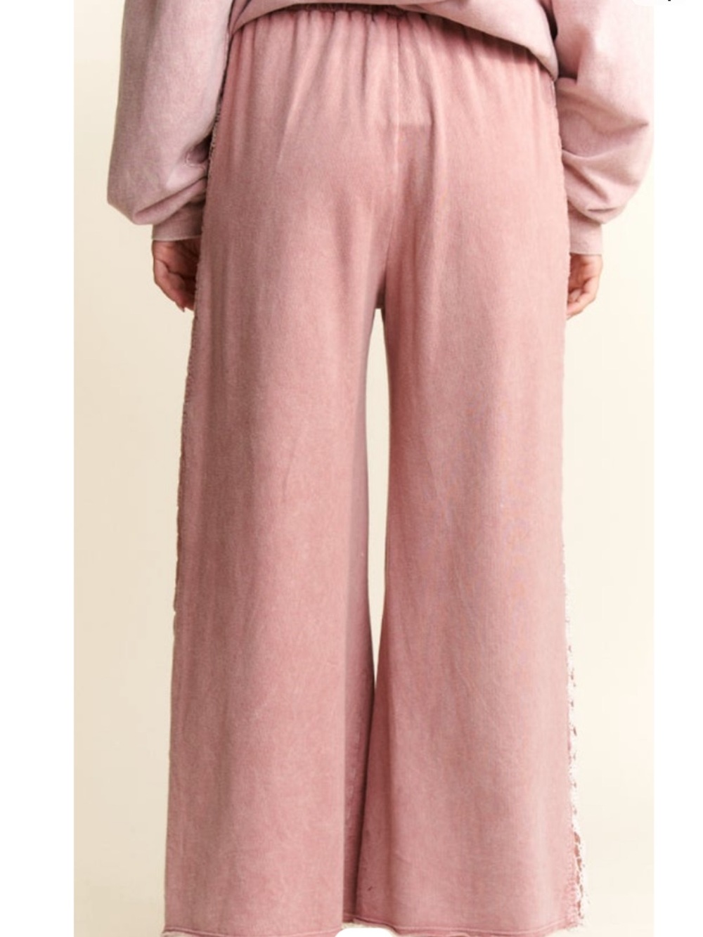 J . Her Lace-Trim Wide Leg Pants in Dusty Rose - Picture 2 of 3